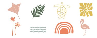 Yaz mevsiminde gökkuşağı, kaplumbağa, güneş, flamingo