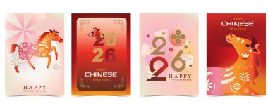 A4 dikey tasarımı için fener ve at ile Çin yeni yıl arka planı