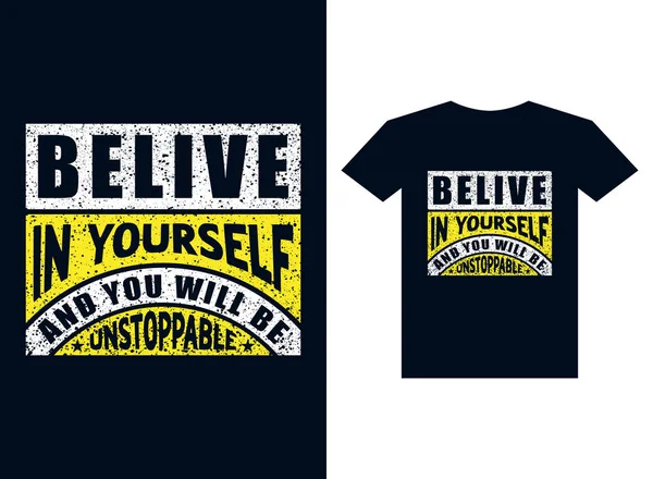 Believe Your Self Black Shirt Typography Grunge Textures Vintage Retro — Stock Vector
