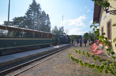 Kırsal kesimdeki tren istasyonunda, yaz mevsiminde.