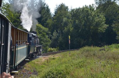 Tren istasyonunda tren, Tremesna, czech, Silesia, 17 Eylül 2023: insanlar trene biner, pencereden bakar, buharlı lokomotif gezintisi, kuzey Moravya 'da tarihi bir eğlence, güzel Çek manzarası