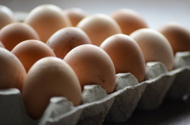 Beyaz arka plandaki kutuda yumurtalar