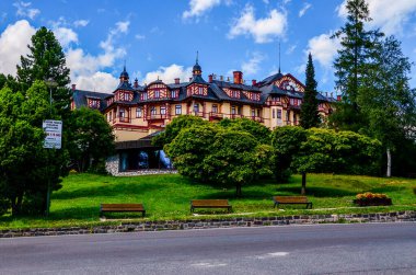 Eski kasabanın şehir merkezi, High tatra Dağı, Slovakya, Smokovec, Lomnica, Hotel 