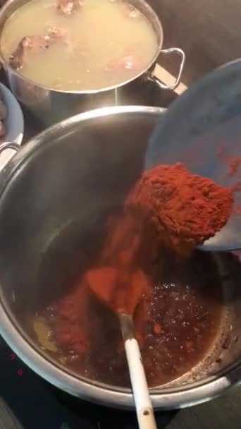 Goulash Ragout Con Trozos Carne Hígado Hombro Corazón Goulash Tradicional — Vídeo de stock