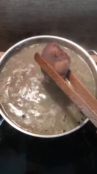 Gulasch Oder Ragout Mit Fleischstücken Leber Schulter Und Herz Traditionelles — Stockvideo