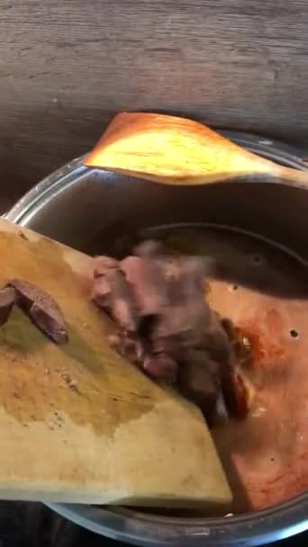 Gulasz Lub Ragout Kawałkami Mięsa Wątroby Barku Serca Tradycyjny Czeski — Wideo stockowe