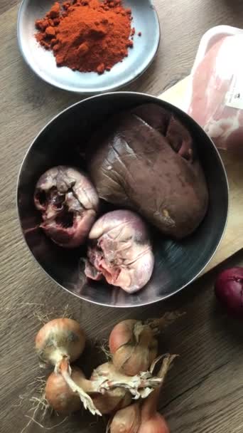 Goulash Ragout Pieces Meat Liver Shoulder Heart Traditional Czech Butcher — Stock Video