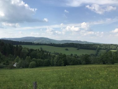 Çek manzarasının güzel arka planı, Rychlebsk dağları, Jeseniky, bahar doğası