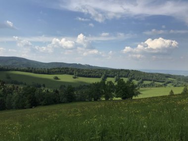 Çek manzarasının güzel arka planı, Rychlebsk dağları, Jeseniky, bahar doğası
