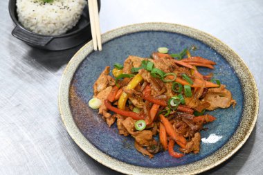 korean style beef stir fry rice with vegetables clipart