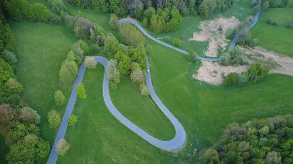 Ormandaki bir yolun havadan görünüşü