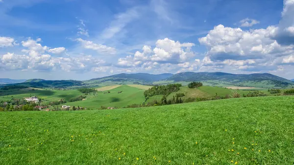 Güneşli bir günde güzel Çek dağlarında bir dağ gezisi sırasında doğayla uyum içinde insanları yakalayan manzaralı bir an..