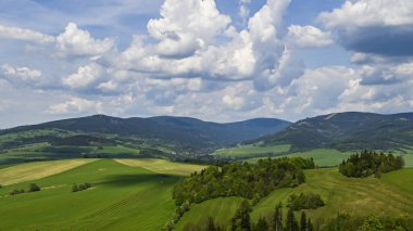 Doln Morava yakınlarındaki Krlick Snnk Ulusal Doğa Rezervi 'ndeki Çek manzarasının güneşli günü manzarası. Bu korunmuş doğal bölgede verimli ormanları, yuvarlanan tepeleri ve el değmemiş doğayı gösteren nefes kesici bir manzara..