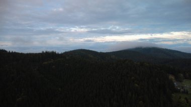 Sabah saatlerinde Ukrayna Karpatları 'nın hava manzarası. İnsansız hava aracı.