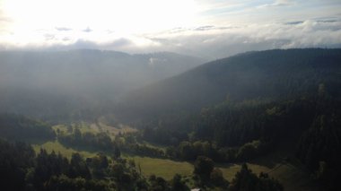 Dağlardaki güzel sonbahar ormanlarının havadan görünüşü