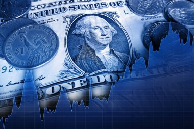 Yükselen piyasa grafiğiyle Amerikan doları. ABD dolar değeri ve enflasyon, fiyat artışı, doların döviz değeri hakkında kavram.