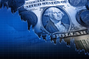 Azalan bir piyasa grafiğiyle Amerikan doları. ABD enflasyonu ve ABD dolarının kaybı kavramı. 