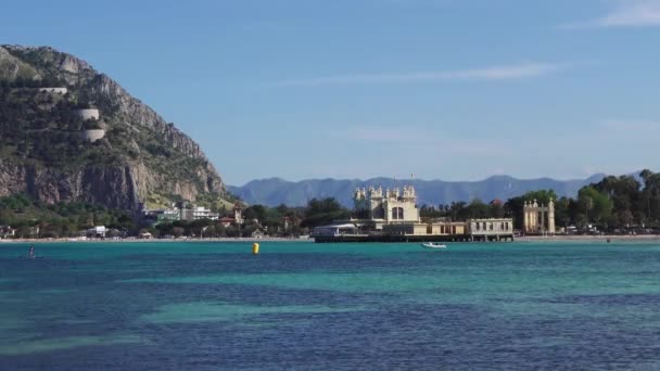 Italië Sicilië Mondello Transparant Blauw Zeewater Zomer Met Ancient Bathing — Stockvideo