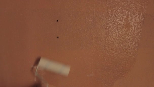 Painter Man Holding Using Paint Roller Transparent Ground Coat Being — Stockvideo