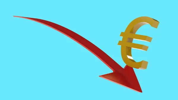 Arany Bevonatú Euro Szimbólum Csúszik Egy Piros Nyíl Amely Lefelé — Stock Fotó