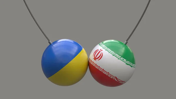 Piłki Linach Kolorach Flag Narodowych Ukrainy Iranu Zderzyły Się Sobą — Zdjęcie stockowe