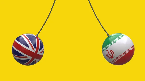 Кулі Канатах Національних Прапорів Великої Британії Ірану Наближаються Один Одного — стокове фото