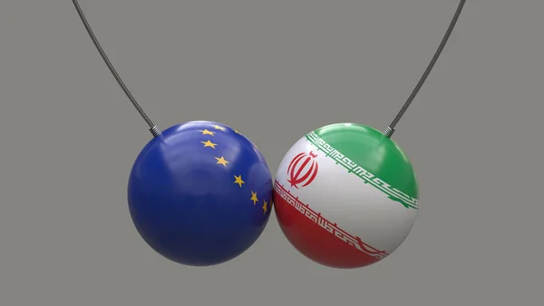 Кулі Канатах Національних Прапорів Європейського Союзу Ірану Зіткнулися Один Одним — стокове фото
