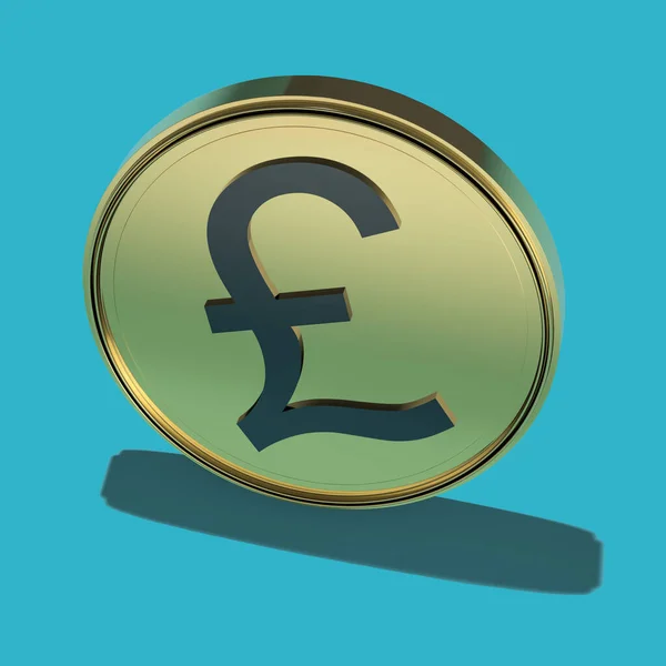 Gilded coin with british pound symbol and hard shadow on blue background - blank for seamless graphic pattern. 3D rendering. Finance concept. Layout