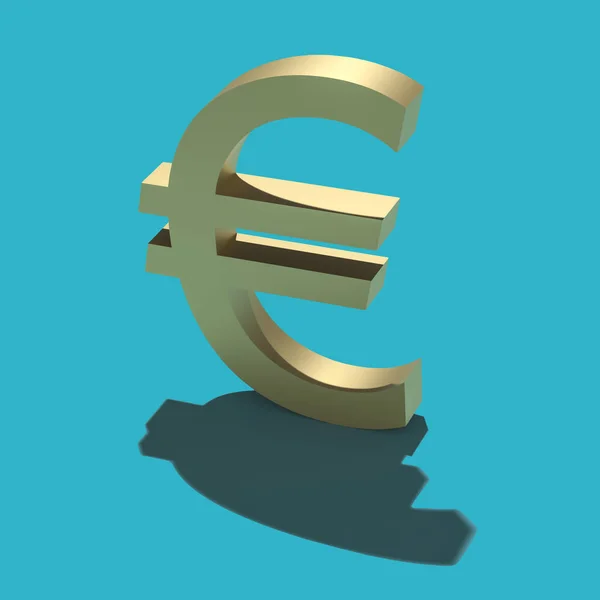 Simbolo Euro Placcato Oro Con Ombra Dura Sfondo Blu Bianco — Foto Stock