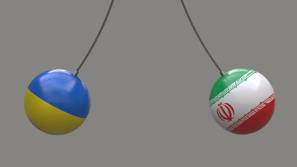 Piłki Linach Kolorach Flag Narodowych Ukrainy Iranu Zbliżają Się Siebie — Zdjęcie stockowe