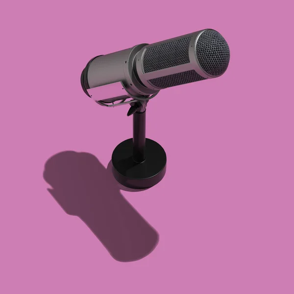 Modello Microfono Una Bancarella Con Ombra Dura Uno Sfondo Rosa — Foto Stock