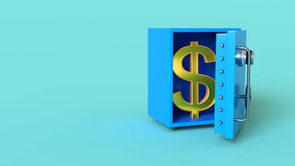 Символ Позолоченного Доллара Выглядывающий Приоткрытой Металлической Двери Синем Фоне Пространством — стоковое фото