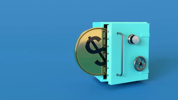Позолоченная Монета Символом Доллара Выглядывает Приоткрытой Двери Металлического Сейфа Синем — стоковое фото