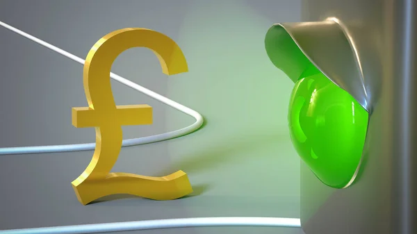 Зелене Світло Світлофора Сяє Позолоченому Британському Символі Фунта Зблизька Концепція — стокове фото