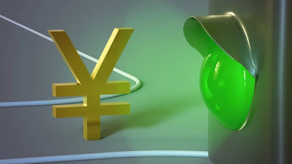 Zielone Światło Świeci Pozłacanym Symbolu Jena Zbliżenie Koncepcja Finansowa Renderowanie — Zdjęcie stockowe