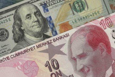 Türk lirası ve Amerikan doları banknotları. Nakit. Mali konsept.