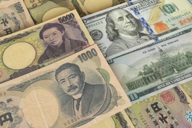 Japon Yen ve Amerikan Banknotları. Nakit. Mali Konsept.