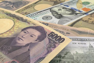 Japon Yen ve Amerikan Banknotları. Nakit. Mali Konsept.