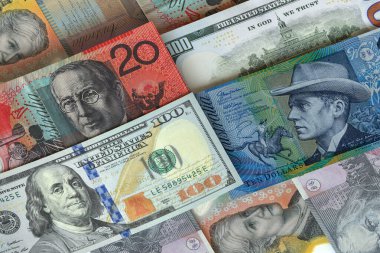 Amerikan Doları ve Avustralya Doları. Nakit. Mali Konsept.