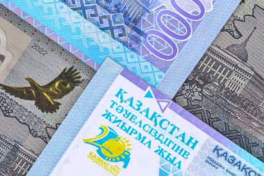 Kazakistanlılar banknotları tutarlar. Para piyasası. Mali konsept