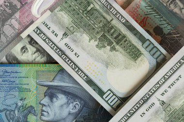 Avustralya doları ve Amerikan doları banknotları. Nakit. Mali konsept.