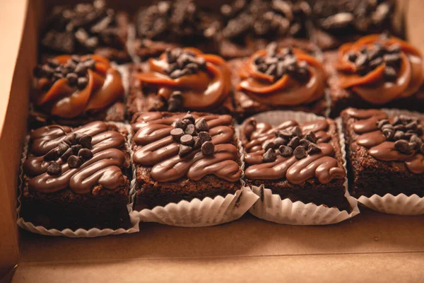 Шоколадные Брауни Шоколадной Глазурью Орехами Сверху Лицензионные Стоковые Фото