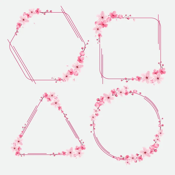 Cherry Blossoms Border Template Frame Flower Ornament Sakura Vector Illustration — Stock Vector