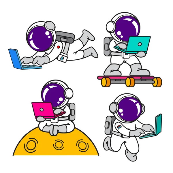 Astronaut Σετ Κινουμένων Σχεδίων Κινούμενα Σχέδια Επίπεδη Σχεδίαση Skate Board — Διανυσματικό Αρχείο