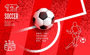Futbol Şablonu Tasarımı, Futbol Sancağı, Spor Düzeni Tasarımı, Kırmızı Tema, Vektör İllüstrasyonu
