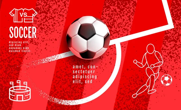 Diseño Plantilla Fútbol Banner Fútbol Diseño Diseño Deportivo Tema Rojo — Vector de stock