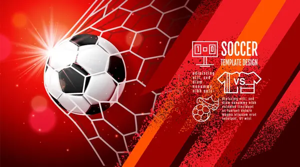 サッカーテンプレートデザイン サッカーバナー スポーツレイアウトデザイン 赤のテーマ ベクトルイラスト — ストックベクタ