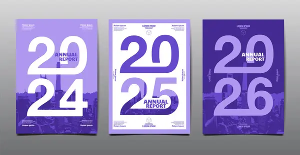 Jaarverslag Template Lay Out Ontwerp 2024 2025 2026 Typografie Blauw — Stockvector