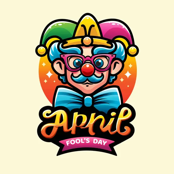 Fête Des Fous Avril Caractère Clown Illustration Vectorielle Colorée Bannière — Image vectorielle