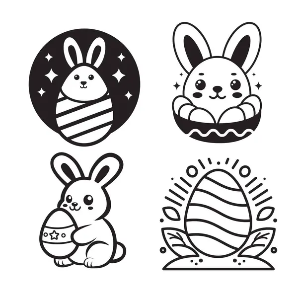 Easter Rabbit Icon Logo Vector Flat Design Black White — Stock Vector